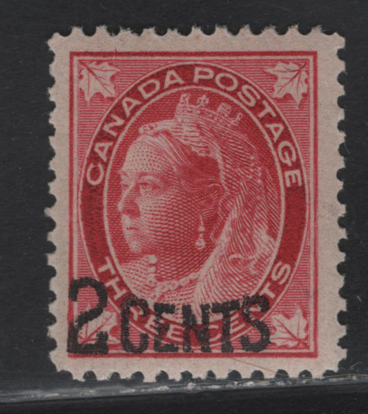 Lot 198 (C) Canada #87 2c on 3c Carmine Queen Victoria, 1899 Provisional Issue, A VFOG Single, Paper ABN-X, Showing Surcharge Shifted to Lower Left