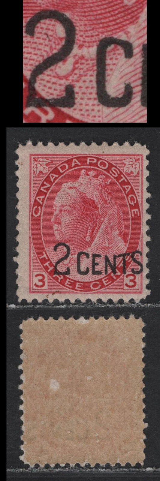 Lot 202A (C) Canada #88 2c on 3c Rosine Queen Victoria, 1899 Provisional Issue, A FOG Single, Paper ABN-QQ, Perf 12x11.2, Some Minor Stains.