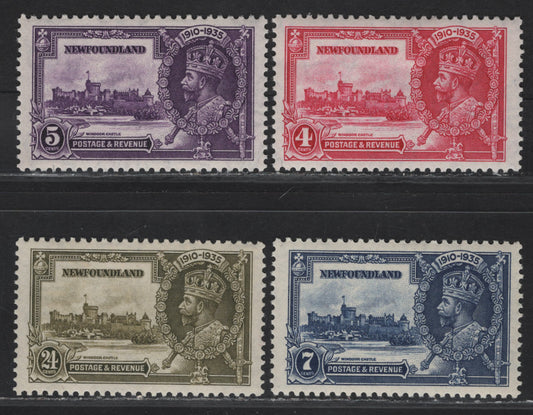 Lot 226 Newfoundland #226-229 4c - 24c Bright Rose - Olive Green KGV & Windsor Castle, 1935 Silver Jubilee Issue, 4 VFOG Singles