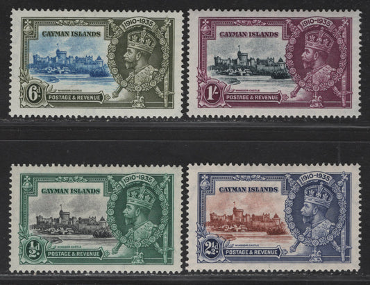 Lot 228 Cayman Islands SG#108-111 1/2d - 1/- Black & Myrtle Green - Slate & Bright Purple KGV & Windsor Castle, 1935 Silver Jubilee Issue, 4 VFOG Singles, Basic Hinged Set