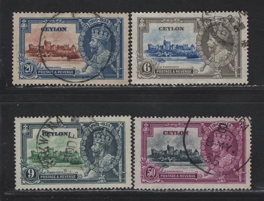 Lot 237 Ceylon SG#379-382 6c - 50c Ultramarine & Brownish Gray - Slate & Bright Purple KGV & Windsor Castle, 1935 Silver Jubilee Issue, 4 Very Fine Used Singles