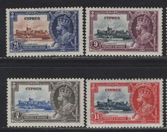 Lot 239 Ceylon SG#144-147 3/4pi - 9pi Ultramarine & Gray - Slate & Plum KGV & Windsor Castle, 1935 Silver Jubilee Issue, 4 VFOG Singles