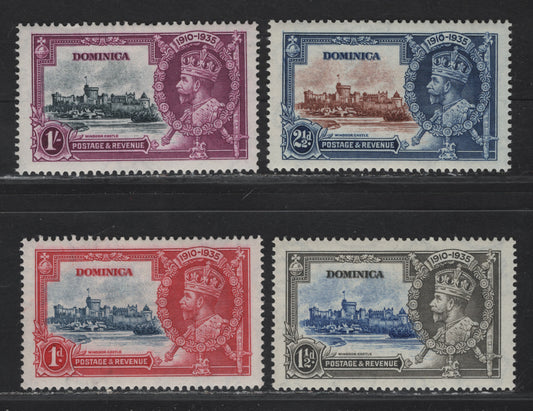 Lot 244 Dominica SG#92-95 1d - 1/- Deep Blue & Carmine - Slate & Bright Purple KGV & Windsor Castle, 1935 Silver Jubilee Issue, 4 VFOG Singles