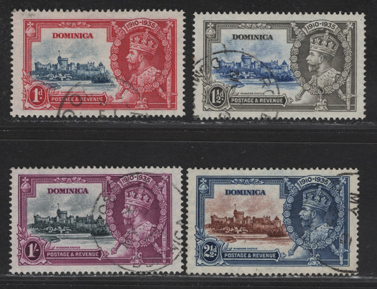 Lot 245 Dominica SG#92-95 1d - 1/- Deep Blue & Carmine - Slate & Bright Purple KGV & Windsor Castle, 1935 Silver Jubilee Issue, 4 Very Fine Used Singles