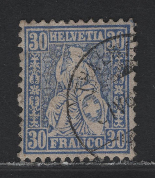 Lot 25 Switzerland SC#56 30c Ultramarine Seated Helvetia, 1867-1878 Seated Helvetia Issue, A Very Fine Used Single