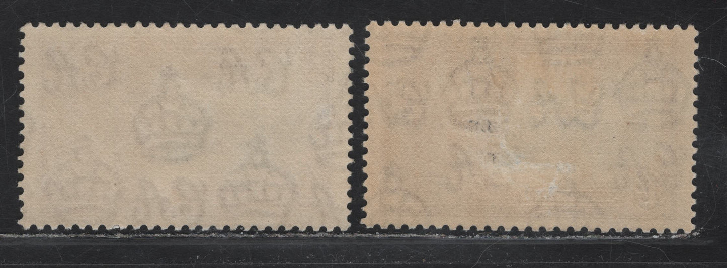 Lot 254 Falkland Islands SG#142 1/- Slate & Rose Plum/Rose Purple KGV & Windsor Castle, 1935 Silver Jubilee Issue, 2 VFOG Singles, Two Shades Of The Frame Plate