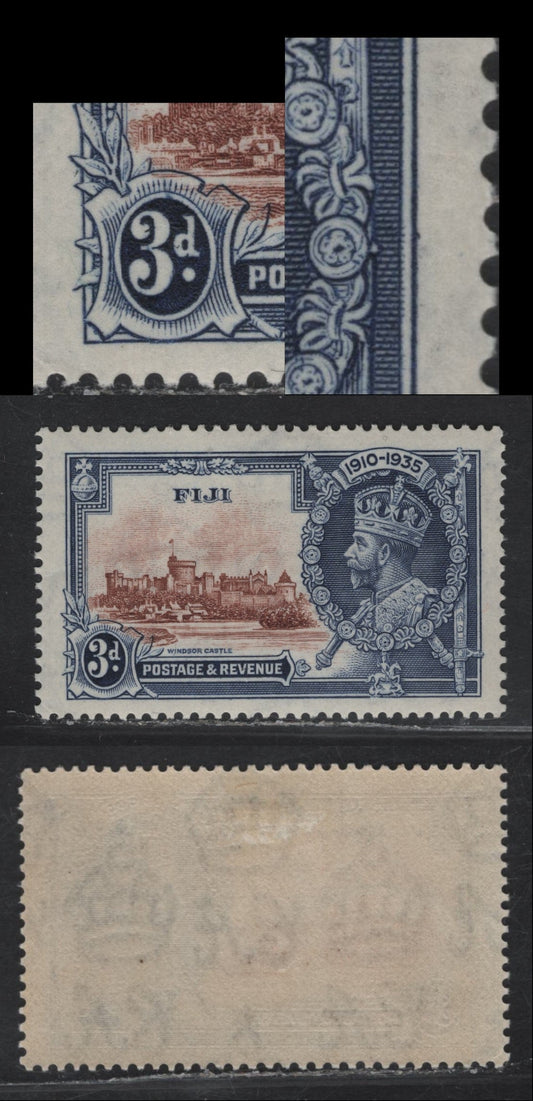 Lot 263 Fiji SG#244var 3d Pale Chestnut Brown & Deep Gray Blue KGV & Windsor Castle, 1935 Silver Jubilee Issue, A VFOG Single, Showing Minor Re-Entry Showing Extension Of Horizontal Shading Into Right Frame & Line In Top Ball Of '3'