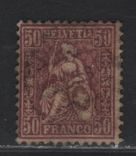 Lot 27 Switzerland SC#59 50c Violet Seated Helvetia, 1867-1878 Seated Helvetia Issue, A Fine Used Single