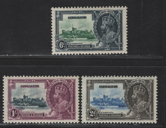 Lot 279 Gibraltar SG#114-117 2d - 1/- Ultramarine & Gray - Slate & Rose Purple KGV & Windsor Castle, 1935 Silver Jubilee Issue, 4 VFNH Singles, Full NH Set, Well Centered, Excluding 3d.