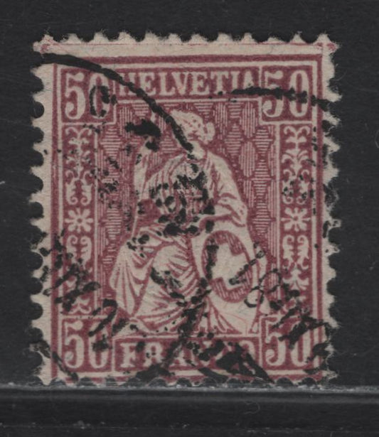 Lot 28 Switzerland SG#67 50c Deep Violet Seated Helvetia, 1881 Seated Helvetia Issue, A Fine Used Single, Granite Paper, Cancel Looks Genuine