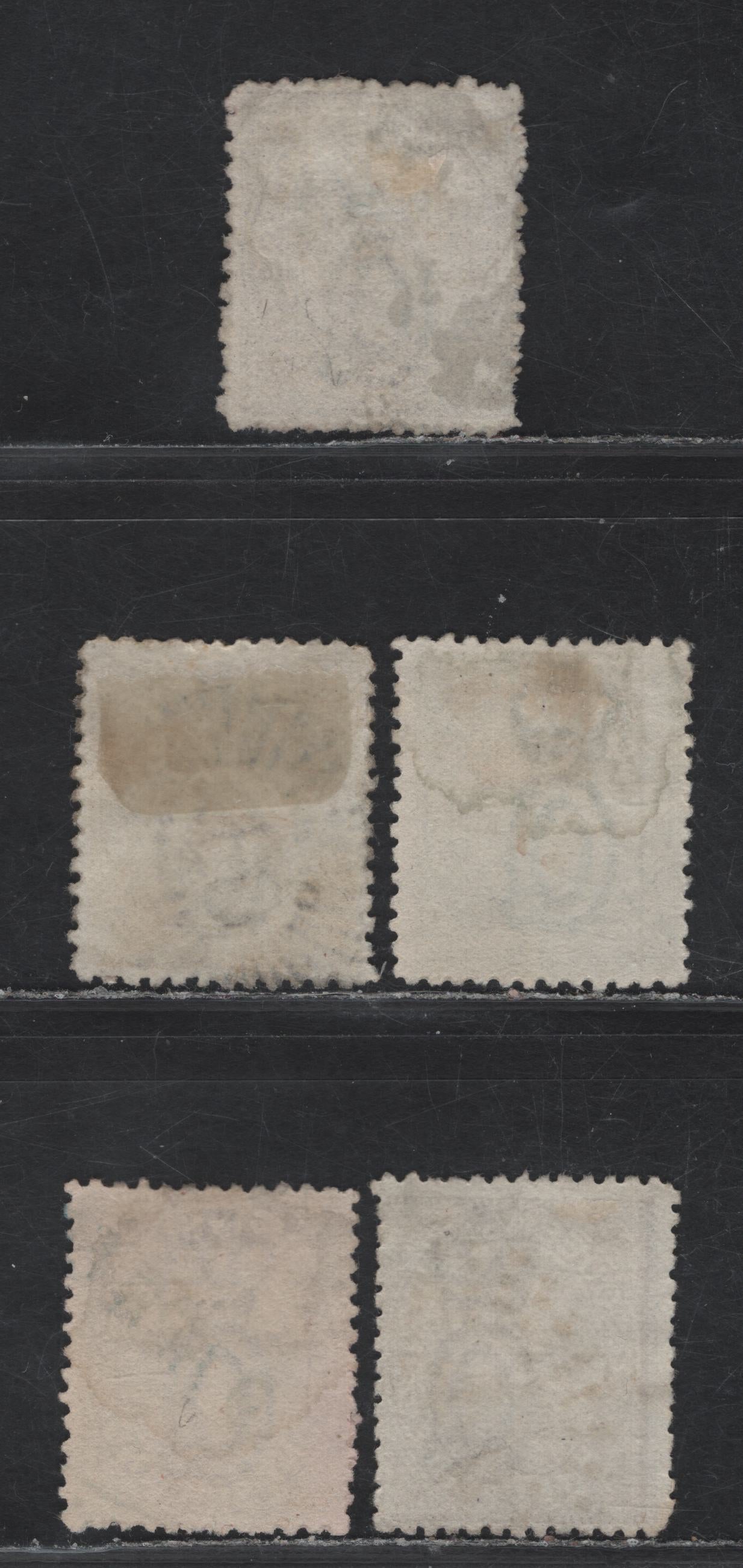 Lot 31B (C) Queensland SG#169-171, 174, 192 4d - 1/- Pale Yellow - Pale Mauve Queen Victoria, 1882-1890 Queen Victoria Lined Sidefaces Issue, 5 Very Good/Fine/Very Fine Used Singles, Wmk 6