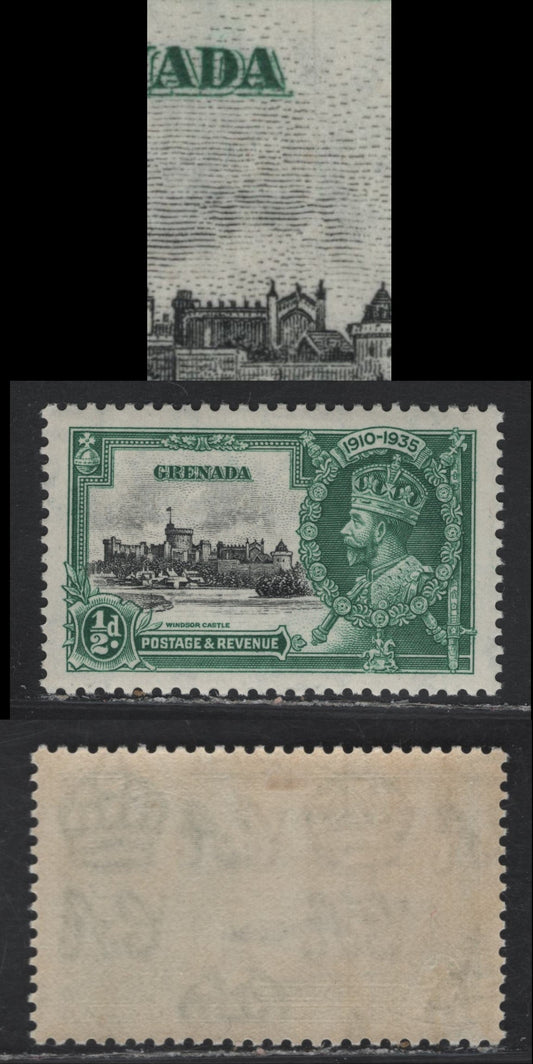 Lot 327 Grenada SG#145var 1/2d Black & Green KGV & Windsor Castle, 1935 Silver Jubilee Issue, A VFOG Single, Light Hairline Scratch From Top Inner Frameline Through Right Spire of Chapel