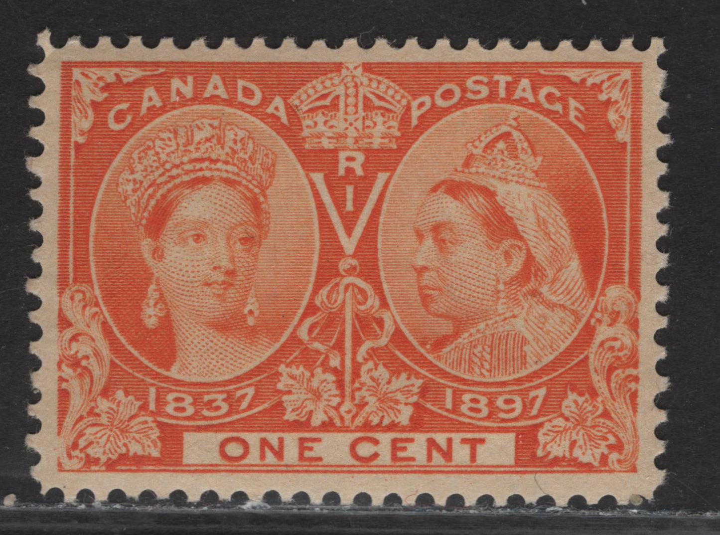 Lot 335 Canada #51li 1c Yellow Orange Queen Victoria, 1897 Diamond Jubilee Issue, A VFOG Single, Paper ABN-V, Perf 12
