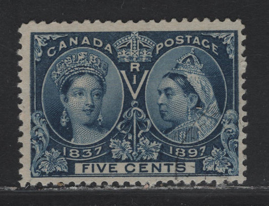Lot 338 Canada #54 5c Dark Blue Queen Victoria, 1897 Diamond Jubilee Issue, A Very Good Used Single, Paper ABN-V, Perf 12, Light Vertical Crease.