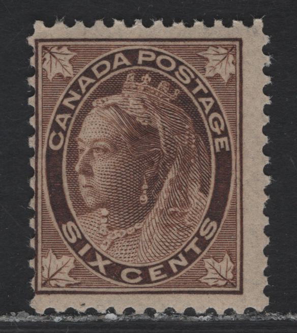 Lot 339 Canada #71 6c Deep Yellowish Brown Queen Victoria, 1897-1898 Maple Leaf Issue, A FNH Single, Paper ABN-Z, Perf 12, Design Size 17x21mm.