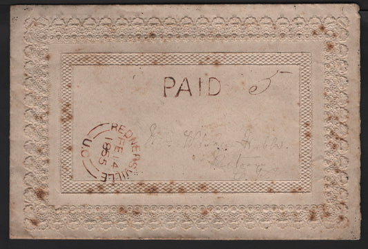 Lot 53 Canada Fancy Embossed 'Lace' Pattern , A Prepaid Cover, Sent In 1855 From Rednersville U-C (Ontario) To Pictou, U-C, Paid Upon Sending & Cover Was Rented '5' & Straight Line Paid Marking