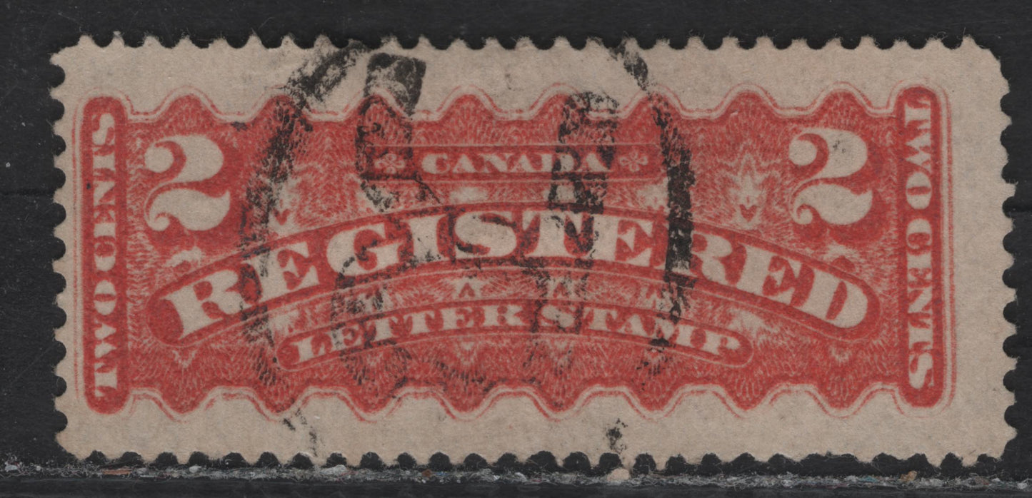 Lot 58 (C) Canada #F1b 2c Rose Carmine Registered, 1875-1896 Registered Issue, A Fine Used Single, Montreal Gazette Printing, Paper MG-H, Perf 12.25.