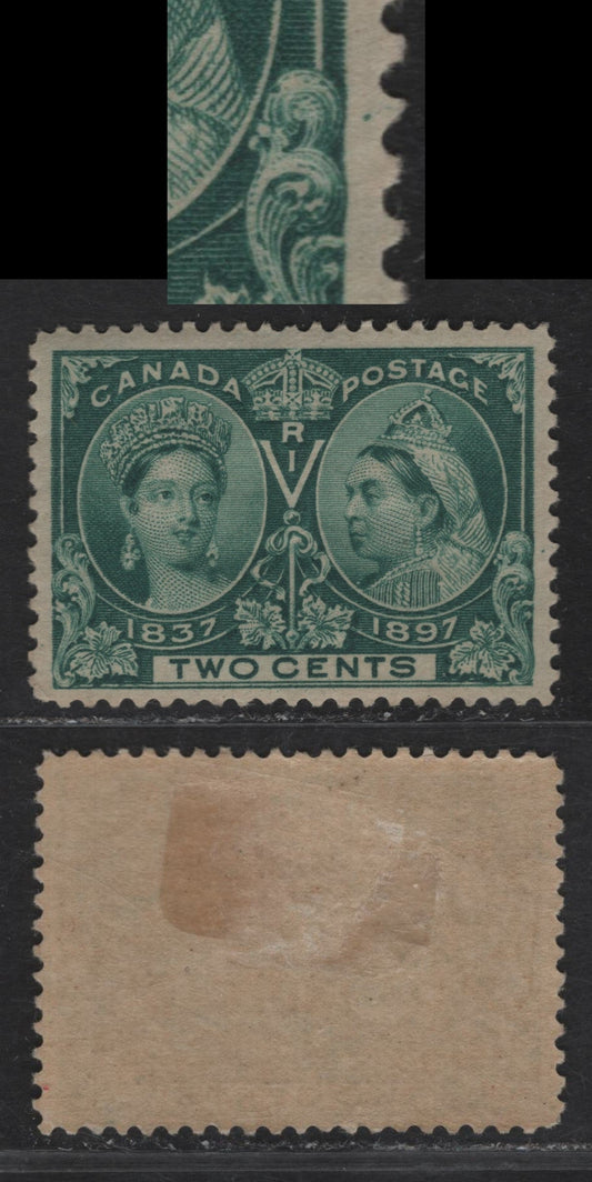 Lot 63A (C) Canada #52i 2c Deep Bluish Green Queen Victoria, 1897 Diamond Jubilee Issue, A VFOG Single, Paper ABN-U, Perf 12x11.9, Showing Position Dot In Right Margin.