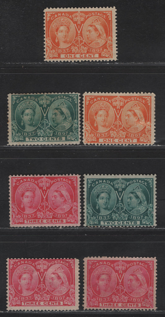 Lot 66 Canada #51i, 52, 52i, 53, 53i 1c - 3c Yellow Orange - Pale Rose Queen Victoria, 1897 Diamond Jubilee Issue, 7 Fine Unused Singles, Papers ABN-U & ABN-V, Perfs 12 & 12x11.9
