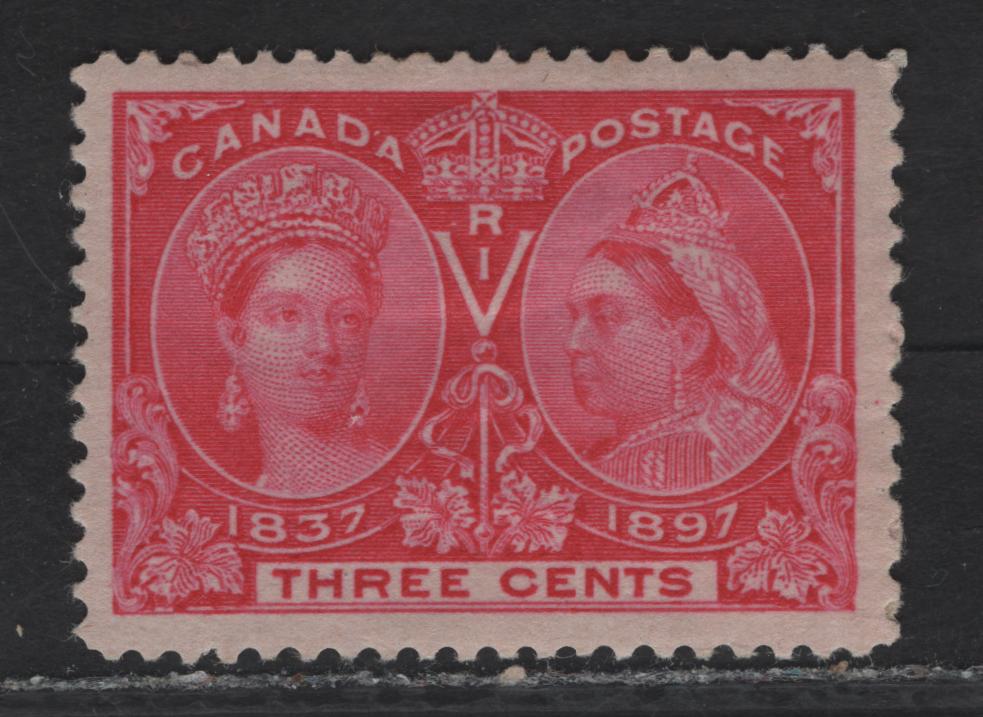 Lot 70 Canada #53 3c Bright Rose Queen Victoria, 1897 Diamond Jubilee Issue, A VFOG Single, Jumbo Margins, Paper ABN-U, Perf 12, Large Adhesion On Gum.