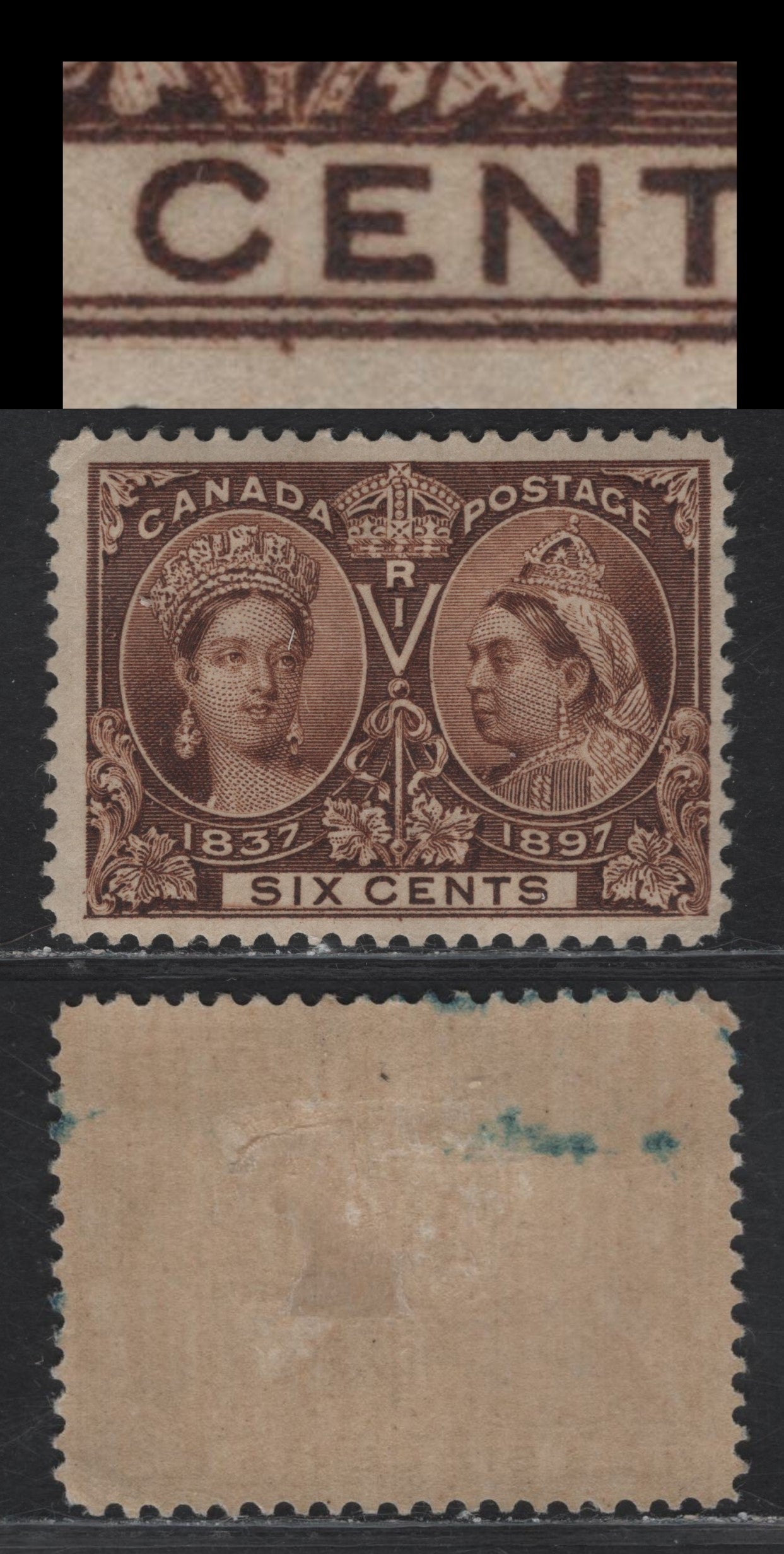 Lot 77 (C) Canada #55 6c Deep Yellow Brown Queen Victoria, 1897 Diamond Jubilee Issue, A FOG Single, Paper ABN-W, Perf 11.8
