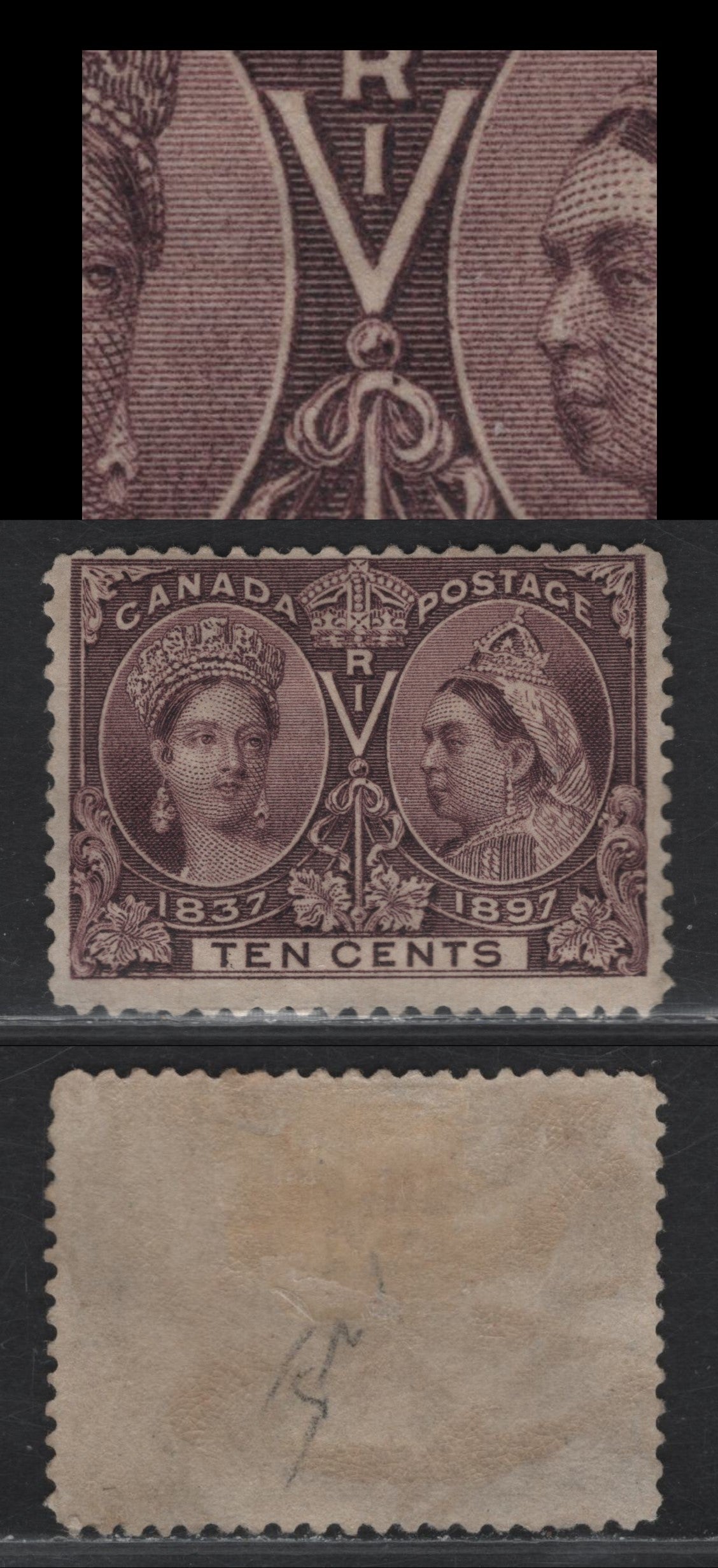 Lot 84 (C) Canada #57var 10c Brown Violet Queen Victoria, 1897 Diamond Jubilee Issue, A FOG Single, Paper ABN-W, Perf 12x11.9, Dot In The Central Bow.
