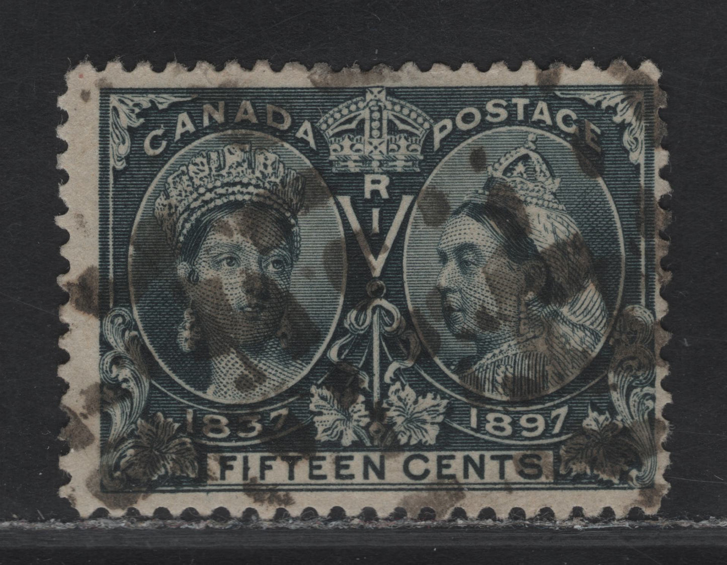 Lot 86A (C) Canada #58 15c Blue Black Queen Victoria, 1897 Diamond Jubilee Issue, A Very Good Used Single, Paper ABN-W, Perf 12, Shallow Thin At Top.
