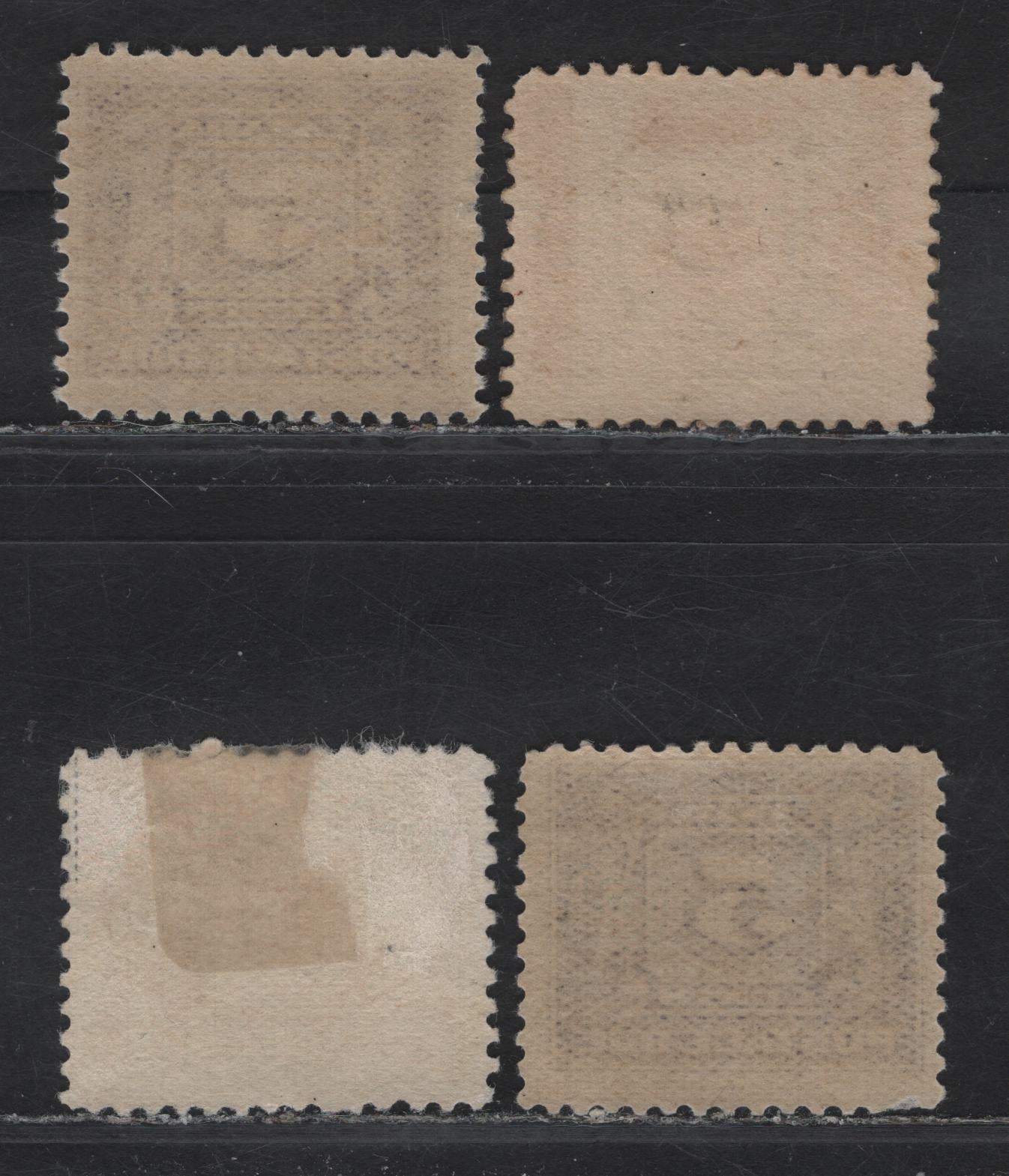 Lot 101 Canada #J4, J4a 5c Red Lilac - Deep Purple Numeral, 1906-1928 First Postage Dues, 4 VG/FOG/RG Singles, Papers ABN-FFF & ABN-FF, Various Perfs