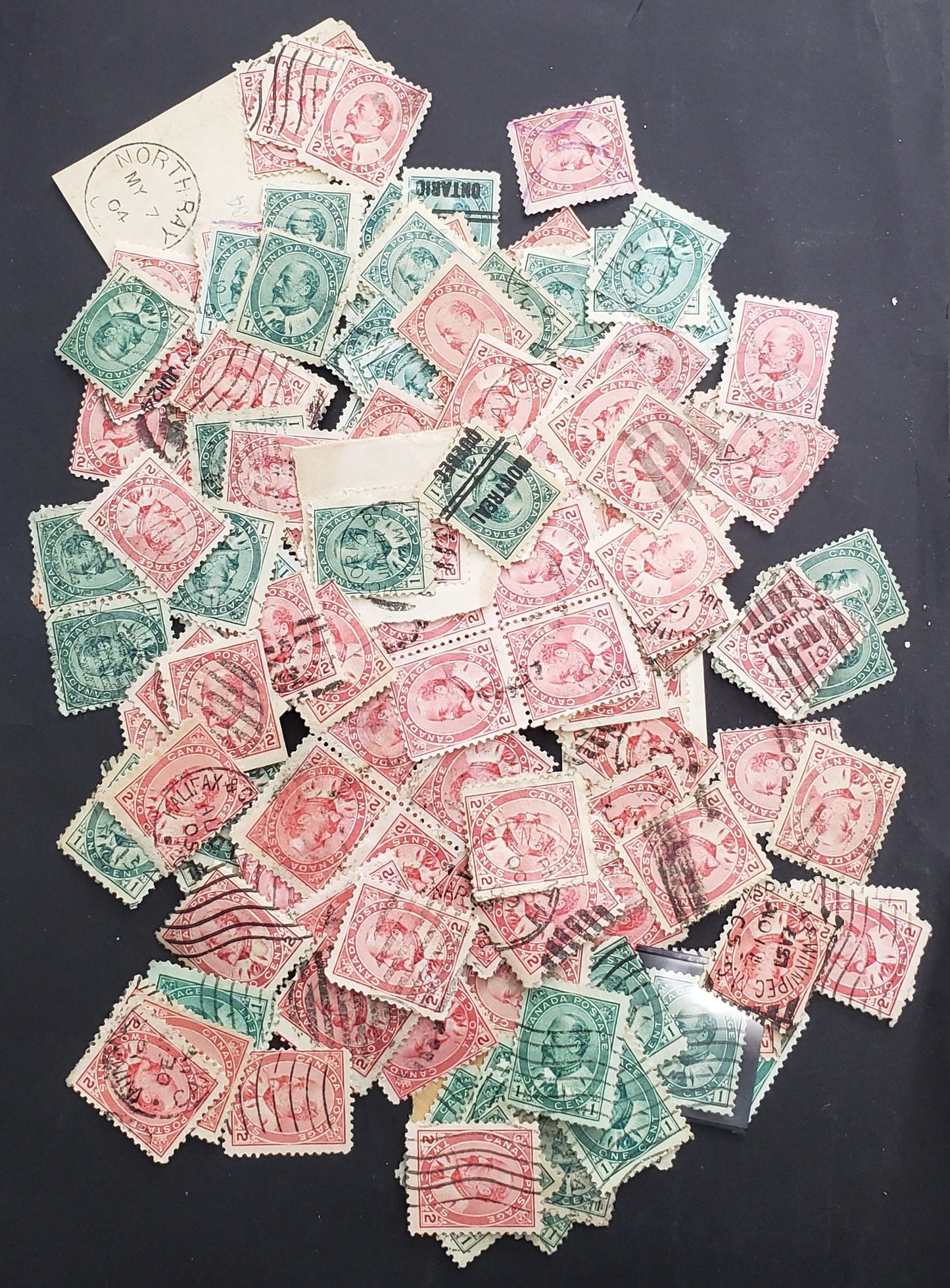Lot 107 Canada #89-90 1c - 2c Green - Carmine King Edward VII, 1903-1908 King Edward VII Issue, 100 Ungraded Used Singles, Unchecked As to Paper Types, Shades, Perfs & Re-Entries