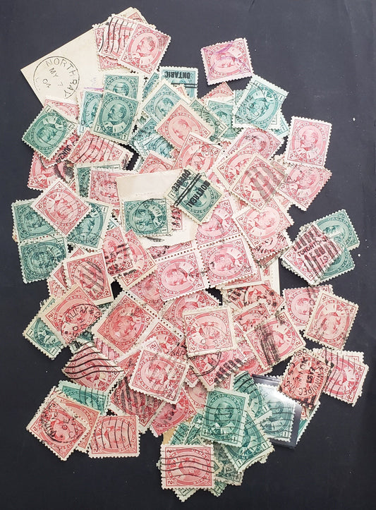 Lot 107 Canada #89-90 1c - 2c Green - Carmine King Edward VII, 1903-1908 King Edward VII Issue, 100 Ungraded Used Singles, Unchecked As to Paper Types, Shades, Perfs & Re-Entries