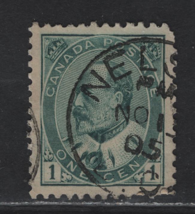 Lot 109 Canada #89ii 1c Gray Green King Edward VII, 1903-1908 King Edward VII Issue, A Very Fine Used Single, Paper ABN-A, Perf 11.9x12, November 13, 1905 Nelson BC Cancel.