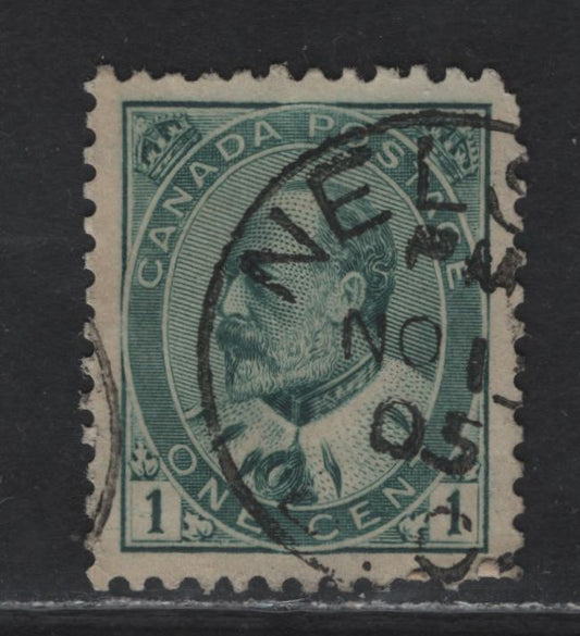 Lot 109 Canada #89ii 1c Gray Green King Edward VII, 1903-1908 King Edward VII Issue, A Very Fine Used Single, Paper ABN-A, Perf 11.9x12, November 13, 1905 Nelson BC Cancel.