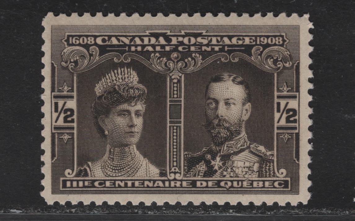 (C) Canada #96 1/2c Deep Black Brown Prince & Princess of Wales, 1908 Quebec Tercentenary Issue, A VFOG Single, Paper ABN-A, Perf 11.9