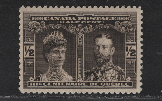 (C) Canada #96 1/2c Deep Black Brown Prince & Princess of Wales, 1908 Quebec Tercentenary Issue, A VFOG Single, Paper ABN-A, Perf 11.9