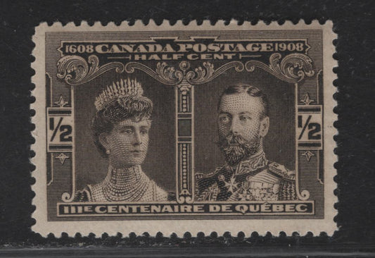 Lot 118 Canada #96 1/2c Deep Black Brown Prince & Princess of Wales, 1908 Quebec Tercentenary Issue, A VFNH Single, Paper ABN-B, Perf 12