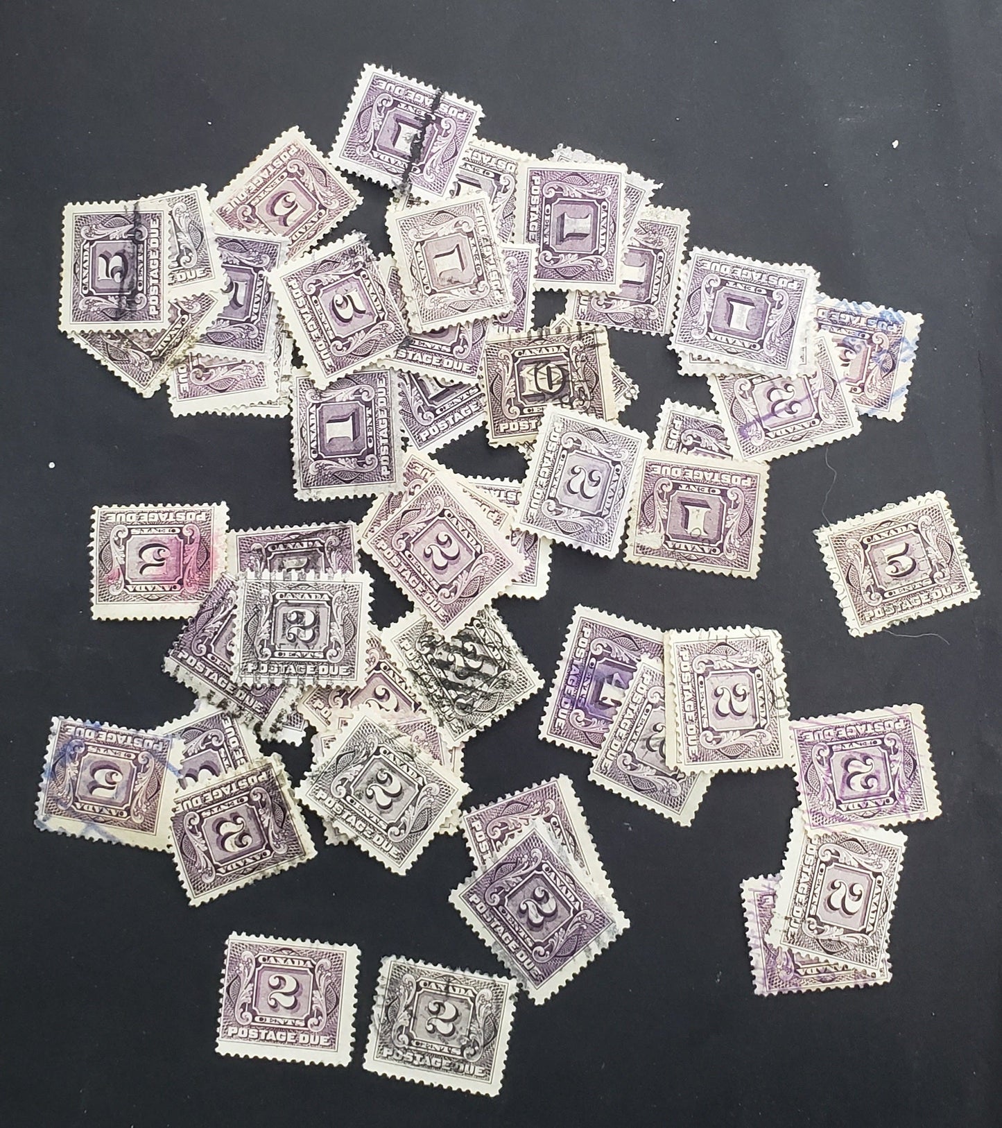 Lot 122 (C) Canada #J1-J5 1c - 10c Violet - Reddish Violet Numeral, 1906-1928 First Postage Dues, 55 Ungraded Used Singles, Mix Of Wet & Dry Printings, Unchecked As to Paper, Perf & Shades