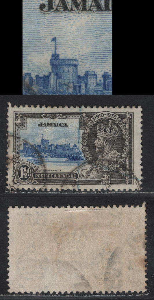 Lot 151 (C) Jamaica SG#115b 1.5d Ultramarine & Gray Black KGV & Windsor Castle, 1935 Silver Jubilee Issue, A Very Fine Used Single, Short Extra Flagstaff