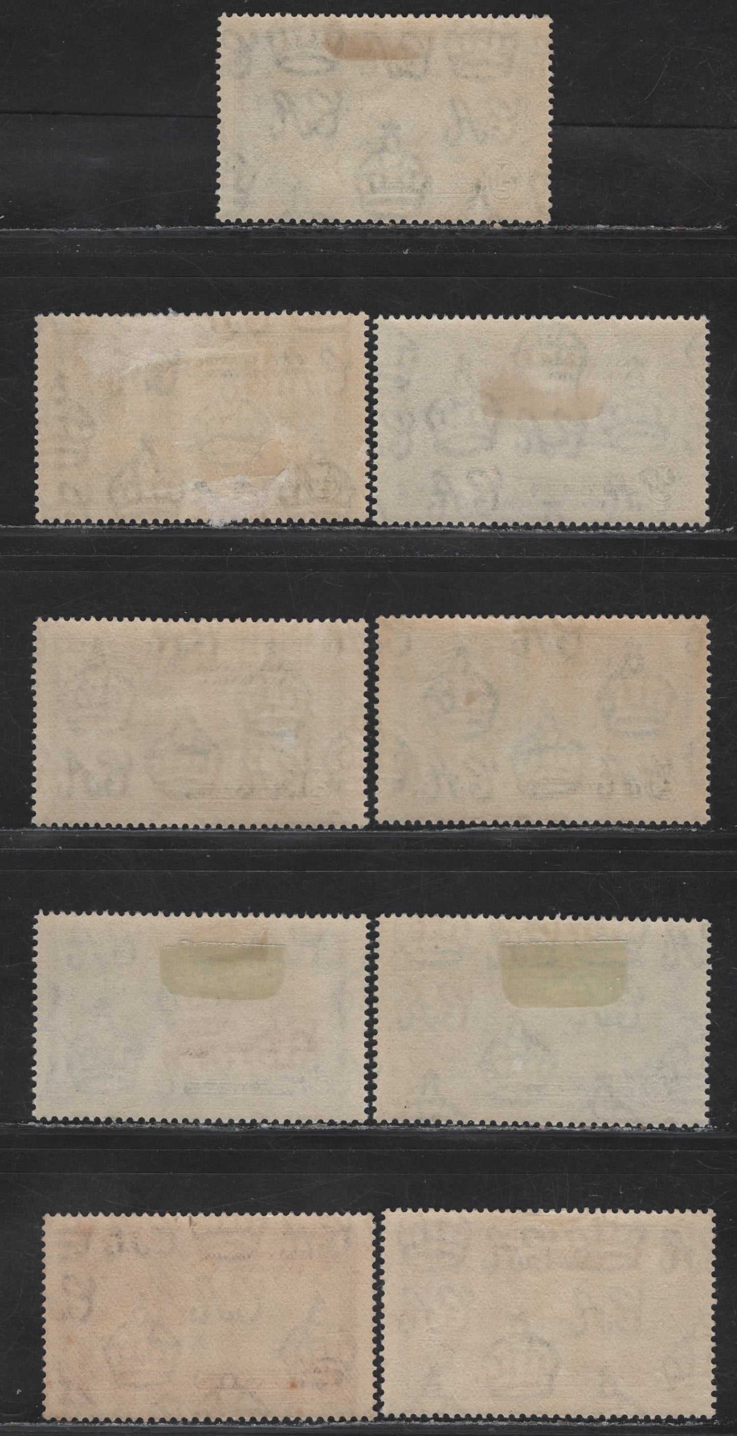 Lot 156 K.U.T SG#124-127 20c - 1/- Light Blue & Olive Green - Slate & Purple KGV & Windsor Castle, 1935 Silver Jubilee Issue, 9 VFOG Singles, Shade Lot Showing Different Frame & Vignette Plate Shades