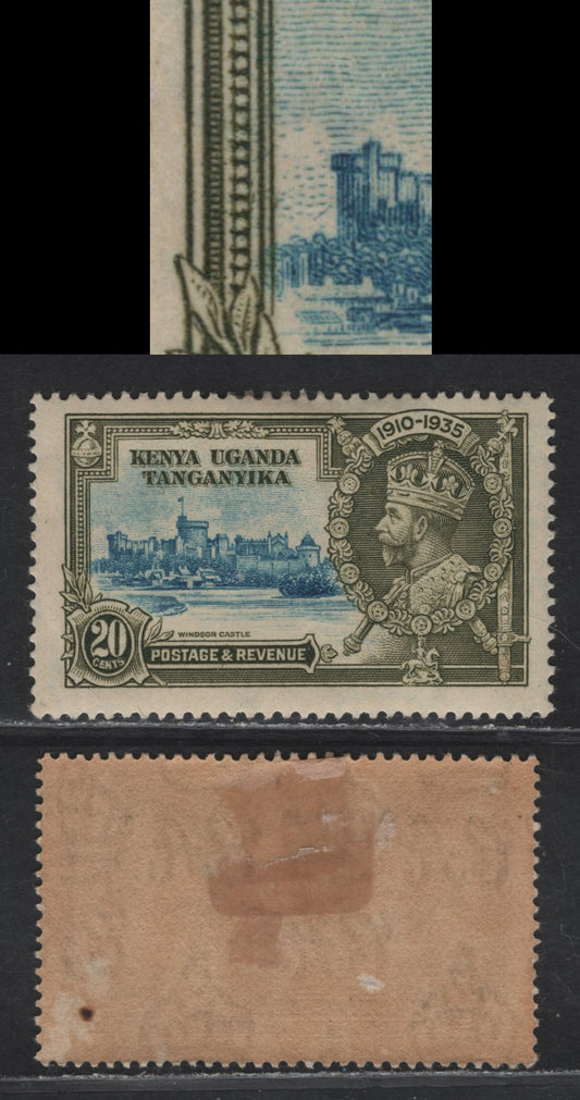(C) K.U.T SG#124var 20c Light Blue & Olive Green KGV & Windsor Castle, 1935 Silver Jubilee Issue, A FOG Single, Diagonal Line Above Home Park Wood