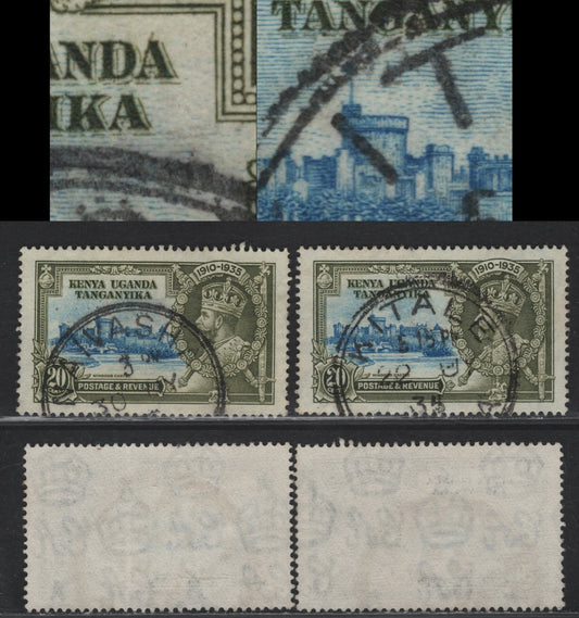 Lot 161 K.U.T SG#124var 20c Light Blue & Olive Green KGV & Windsor Castle, 1935 Silver Jubilee Issue, A VFOG Single, Showing Projection At Base of Flagstaff, And Projection On A Of Uganda