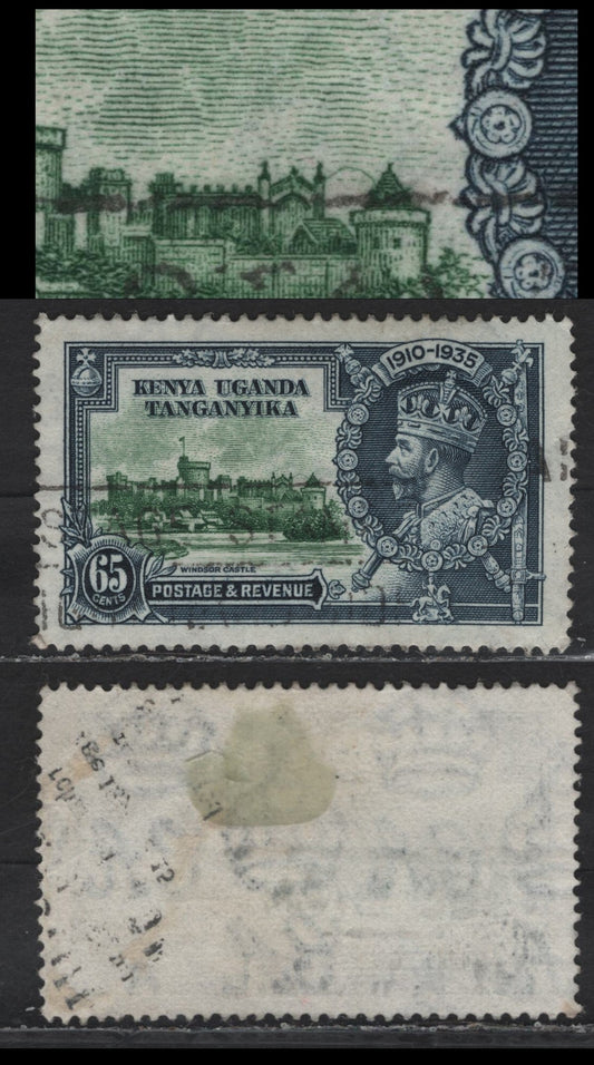 Lot 163 K.U.T SG#126var 65c Green & Indigo KGV & Windsor Castle, 1935 Silver Jubilee Issue, A Very Fine Used Single, Clothesline Variety - Large Arc Joining The Chapel To The Roof Of The Curfew Tower