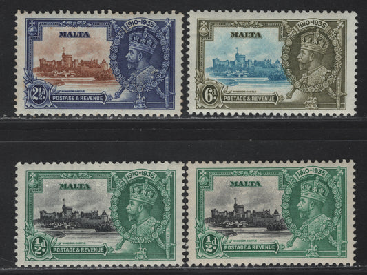 Lot 176 Malta SG#210-212 1/2d - 6d Black 7 Blue Green - Light Blue & Olive Green KGV & Windsor Castle, 1935 Silver Jubilee Issue, 3 VFNH Singles