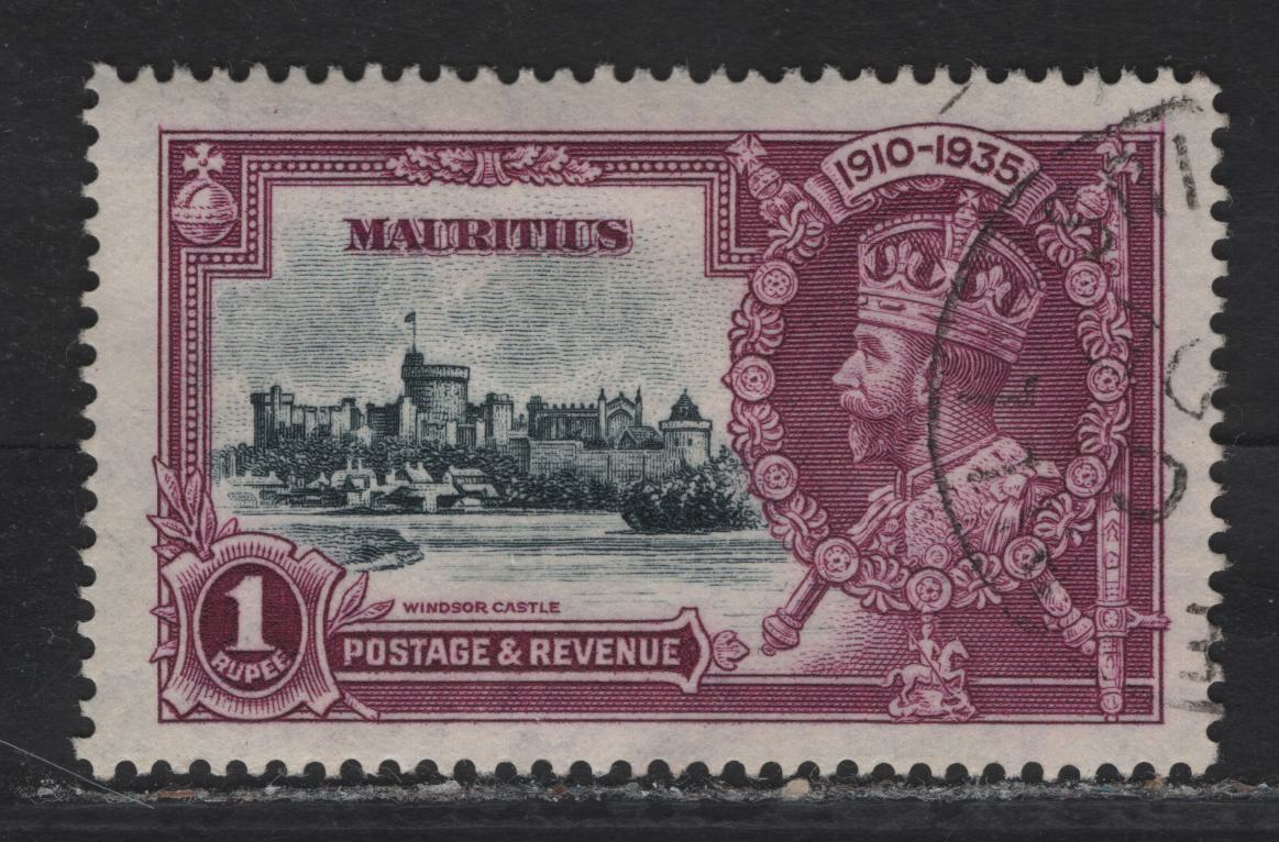 Lot 200 Mauritius SG#248 1/- Slate & Bright Purple KGV & Windsor Castle, 1935 Silver Jubilee Issue, A Very Fine Used Single