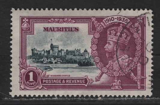 Lot 200 Mauritius SG#248 1/- Slate & Bright Purple KGV & Windsor Castle, 1935 Silver Jubilee Issue, A Very Fine Used Single