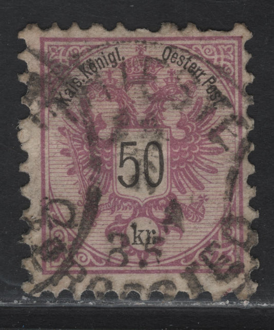 Lot 2 Austria SC#46 50kr Red Lilac Arms, 1883 Arms Issue, A Very Good Used Single