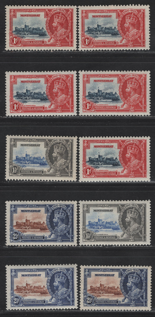 Lot 207 Montserrat SG#94-96 1d - 2.5d Deep Blue & Scarlet - Chestnut Brown & Deep Bright Blue KGV & Windsor Castle, 1935 Silver Jubilee Issue, 3 F/VFOG Singles, Shadw Lot Showing The Variations That Can Be Pound On These Stamps