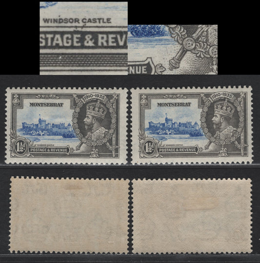 Lot 214 Montserrat SG#95var 1.5d Ultramarine & Gray KGV & Windsor Castle, 1935 Silver Jubilee Issue, 2 FOG Single