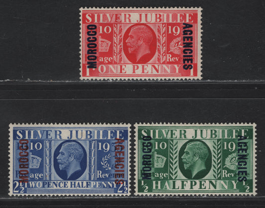 Lot 219 Morocco Agencies - British Currency SG#62-63, 65 1/2d - 2.5d Green - Blue KGV & Windsor Castle, 1935 Silver Jubilee Issue, 3 F/VFOG Singles