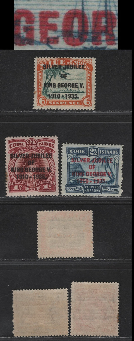 Lot 228 Niue SG#69, 70a, 71 1d - 6d Red Brown & Lake - Green & Orange Landing Of Captain Cook, 1935 Silver Jubilee Issue, 3 F/VFOG Singles, Narrow First 'E' in George