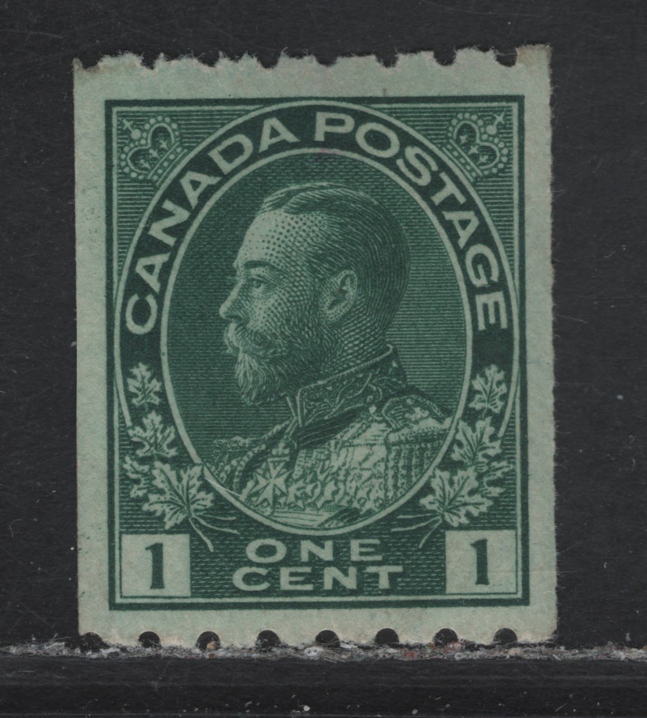 Lot 229 (C) Canada #123 1c Deep Blue Green King George V, 1913 Admiral Coil Issue, A VFOG Single, Rotary Bar Perf 8 Horizontally, Paper ABN-B, Very Weakly Retouched Frameline.